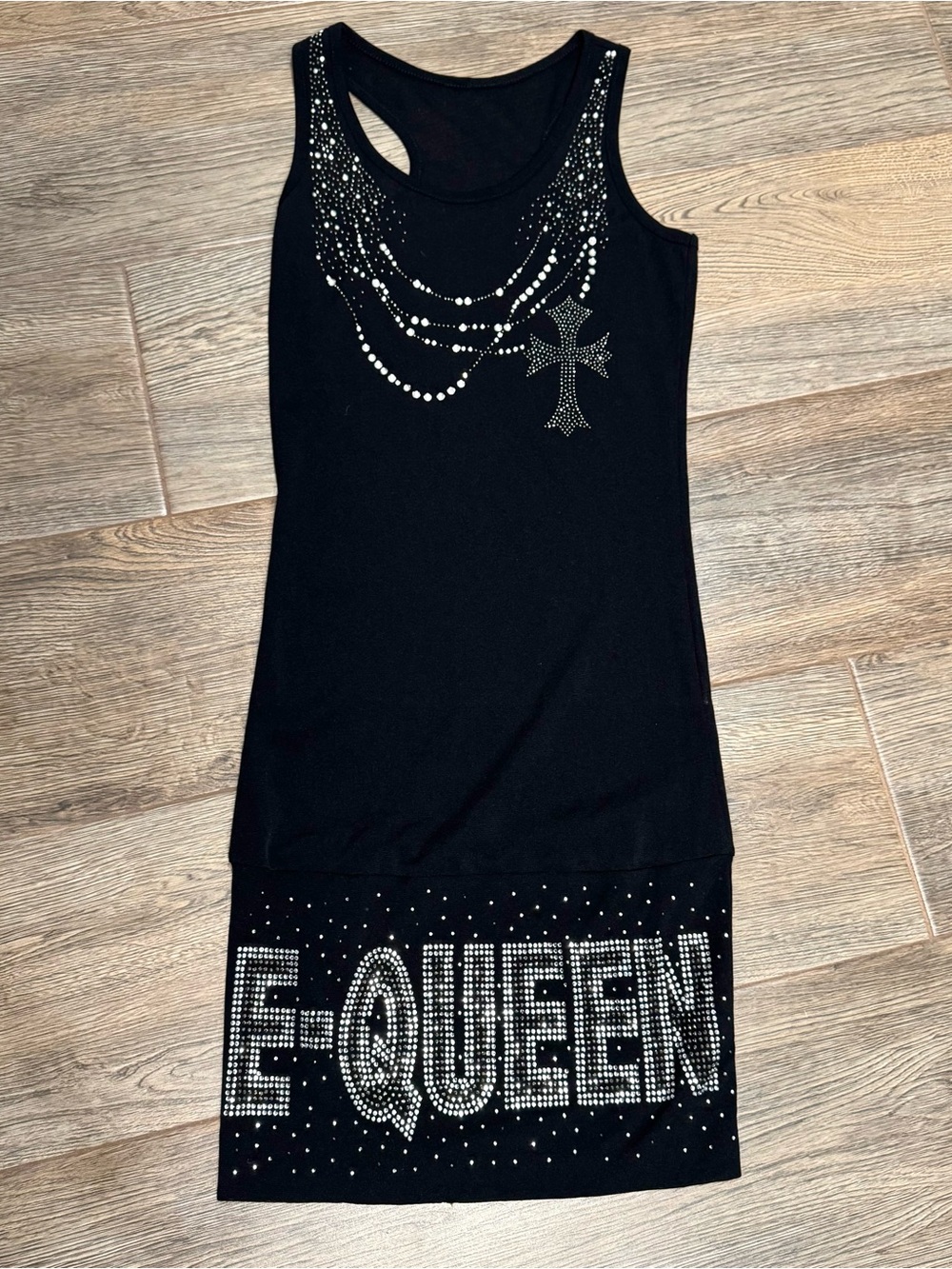 Sheer Grunge E-Queen Emo Embellished Tank Dress with Cross Woman’s Small